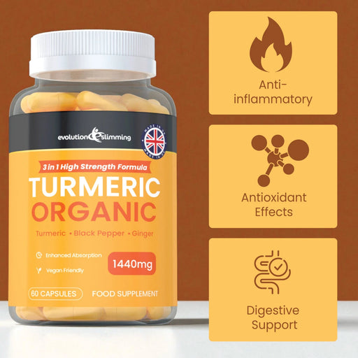 Organic Turmeric Capsules 1440mg – High-Strength Turmeric, Ginger & Black Pepper Evolution Slimming