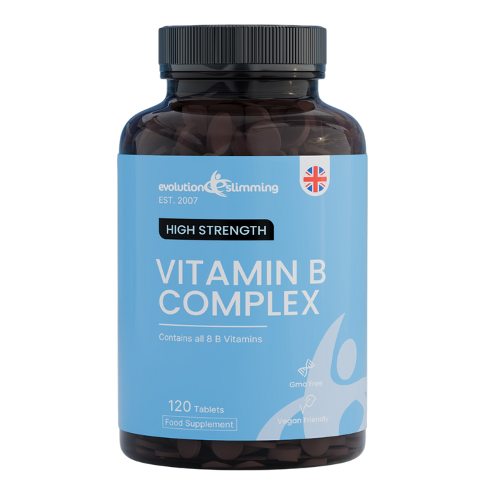 Comprimidos de complejo de vitamina B, 100 % RDA, aptos para vegetarianos y veganos.